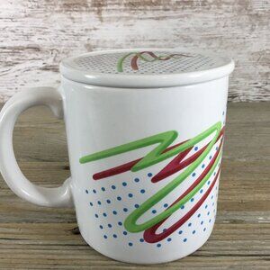 Vintage FTD Especially For You Coffee Mug with Lid Polka Dot Red Green Scribble